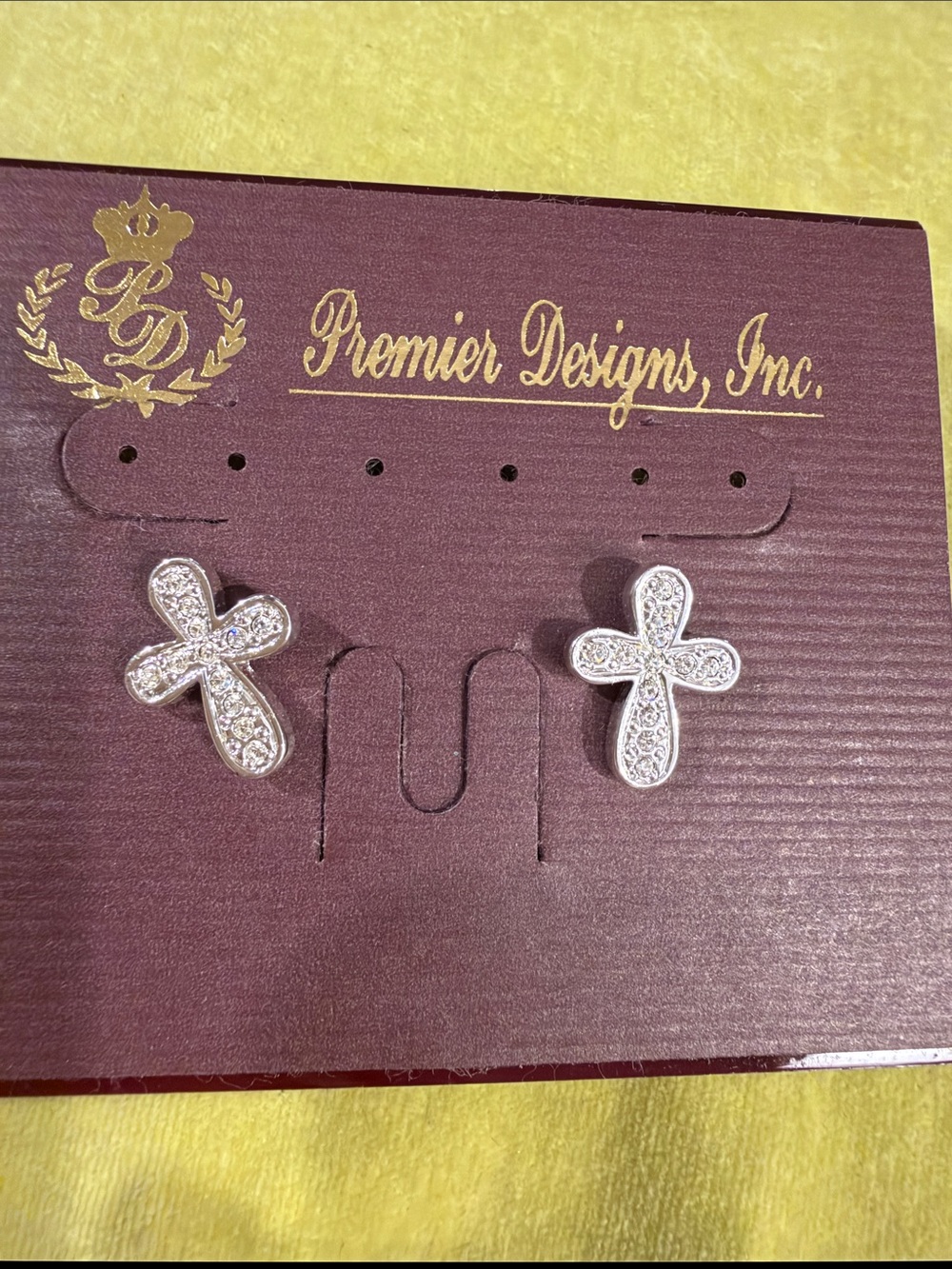 Premier Designs Silver Crystal Pave Cross Stud Earrings